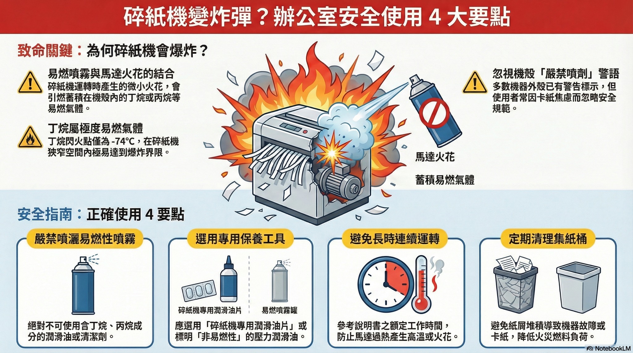 碎紙機卡卡的噴潤滑油竟爆炸！ 注意安全使用4要點